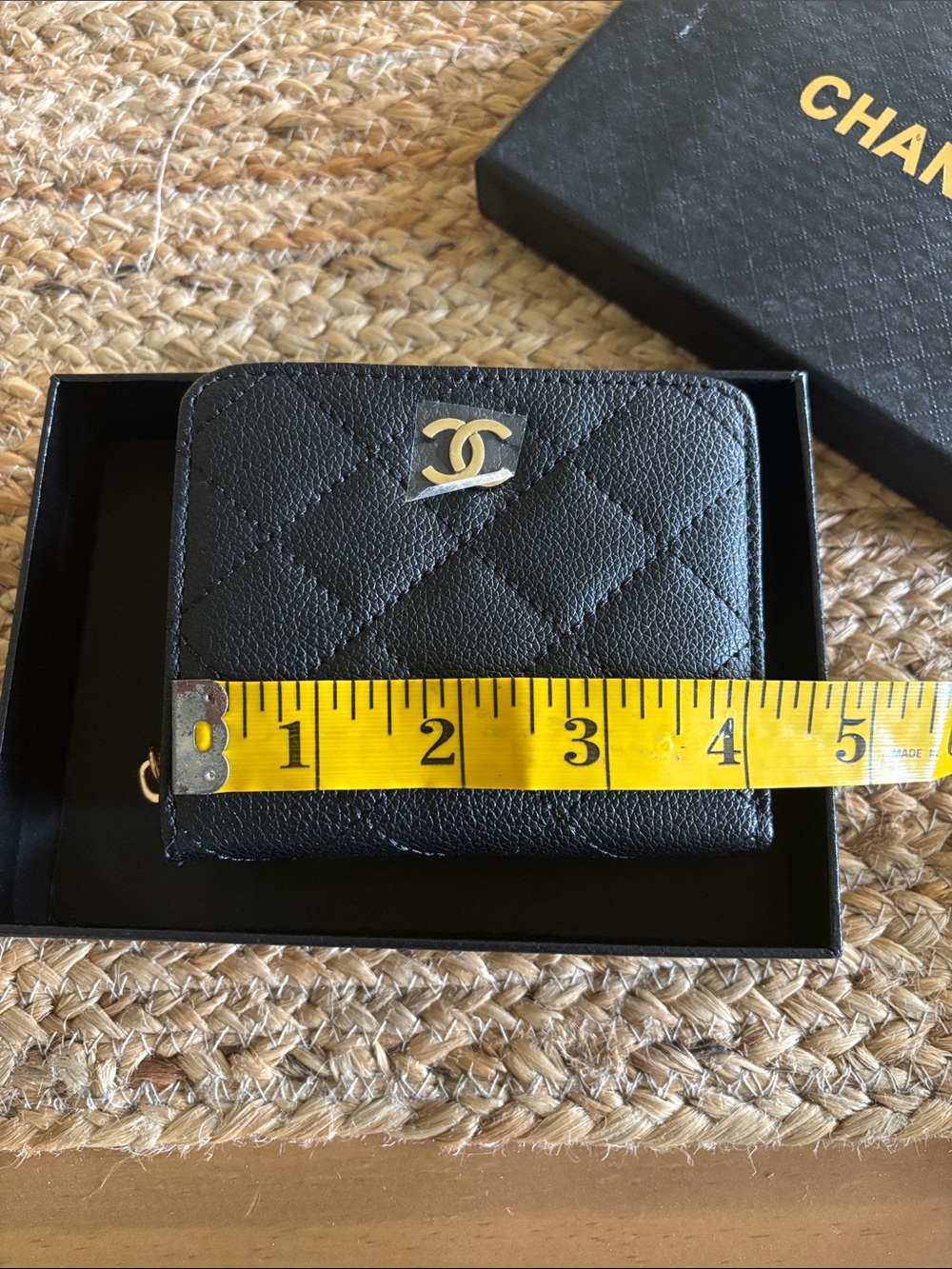 Black Quilted Leather Small Wallet with Gold CC Charm and Chain - Picture 7 of 9